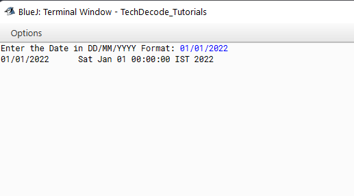 Output Window of How to Convert a String to Date in Java