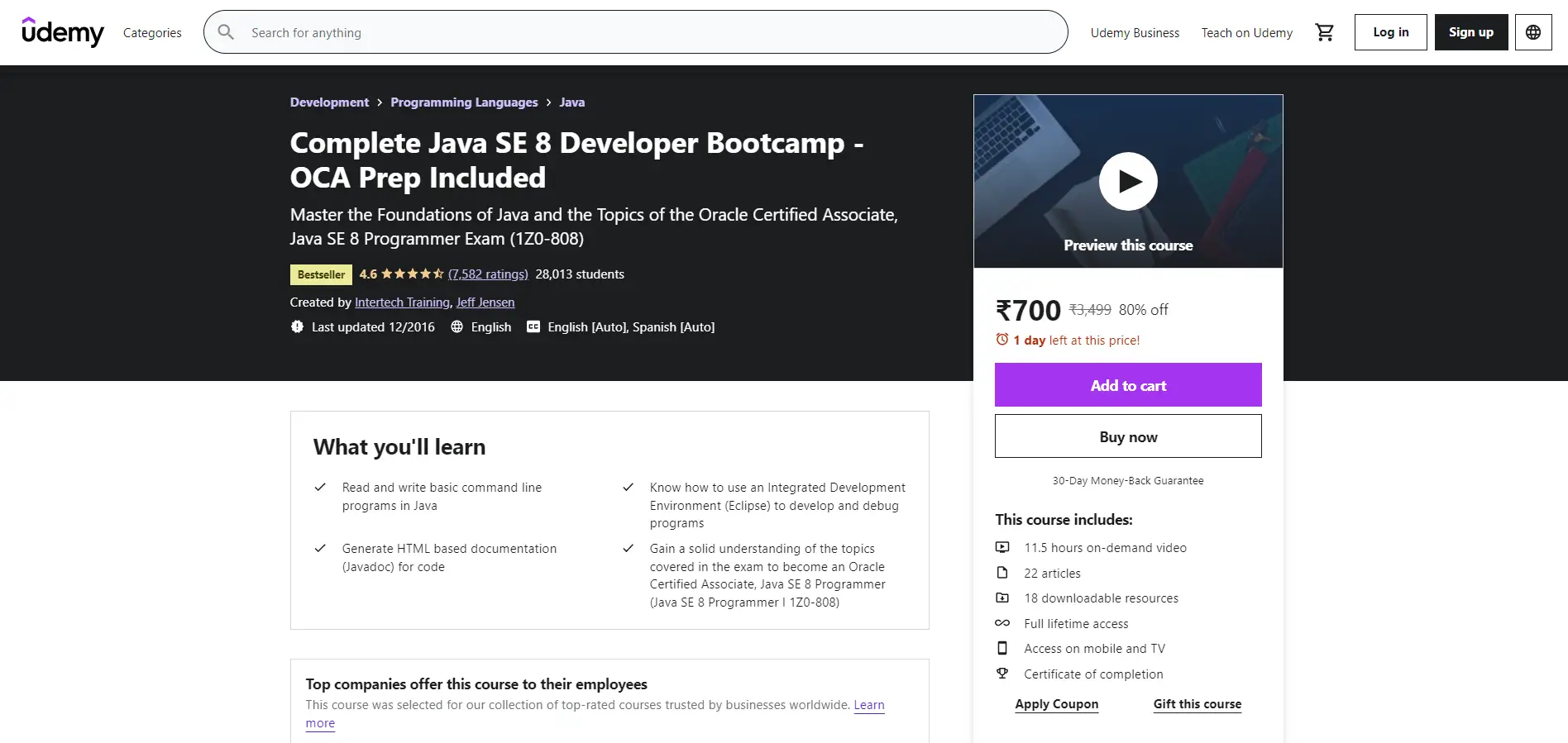 Complete Java SE 8 Developer Bootcamp - OCA Prep Included