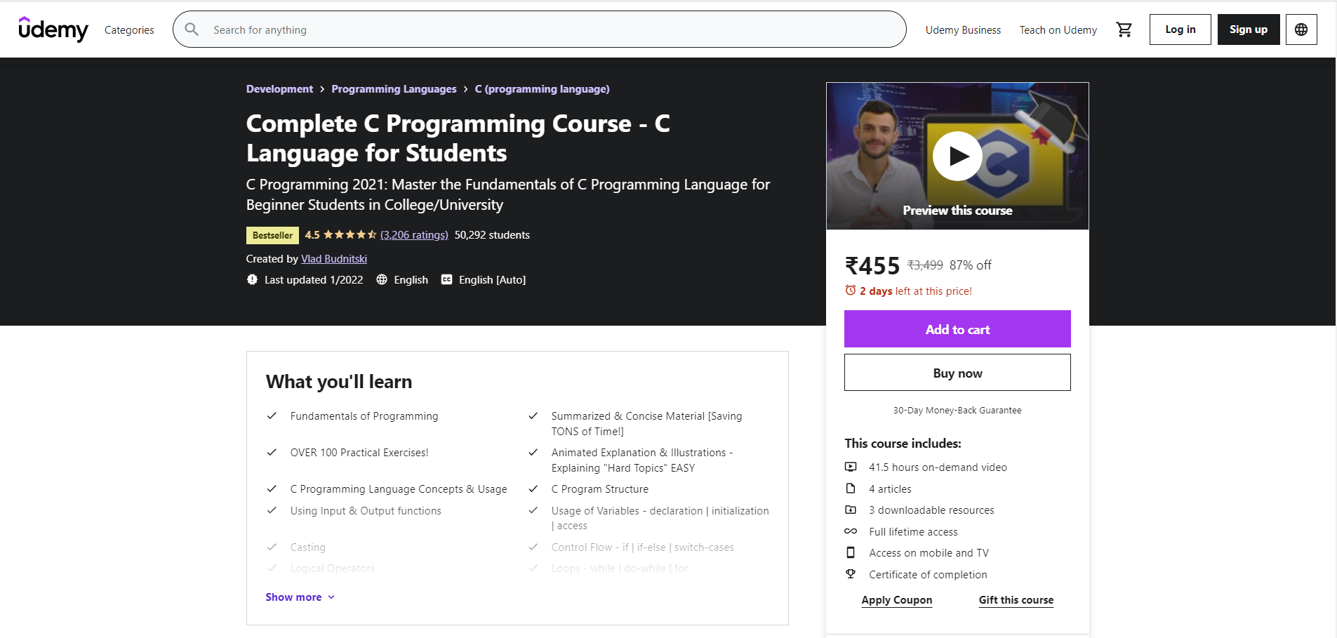 udemy c language courses