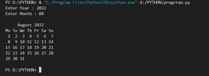 Python program to print a calendar